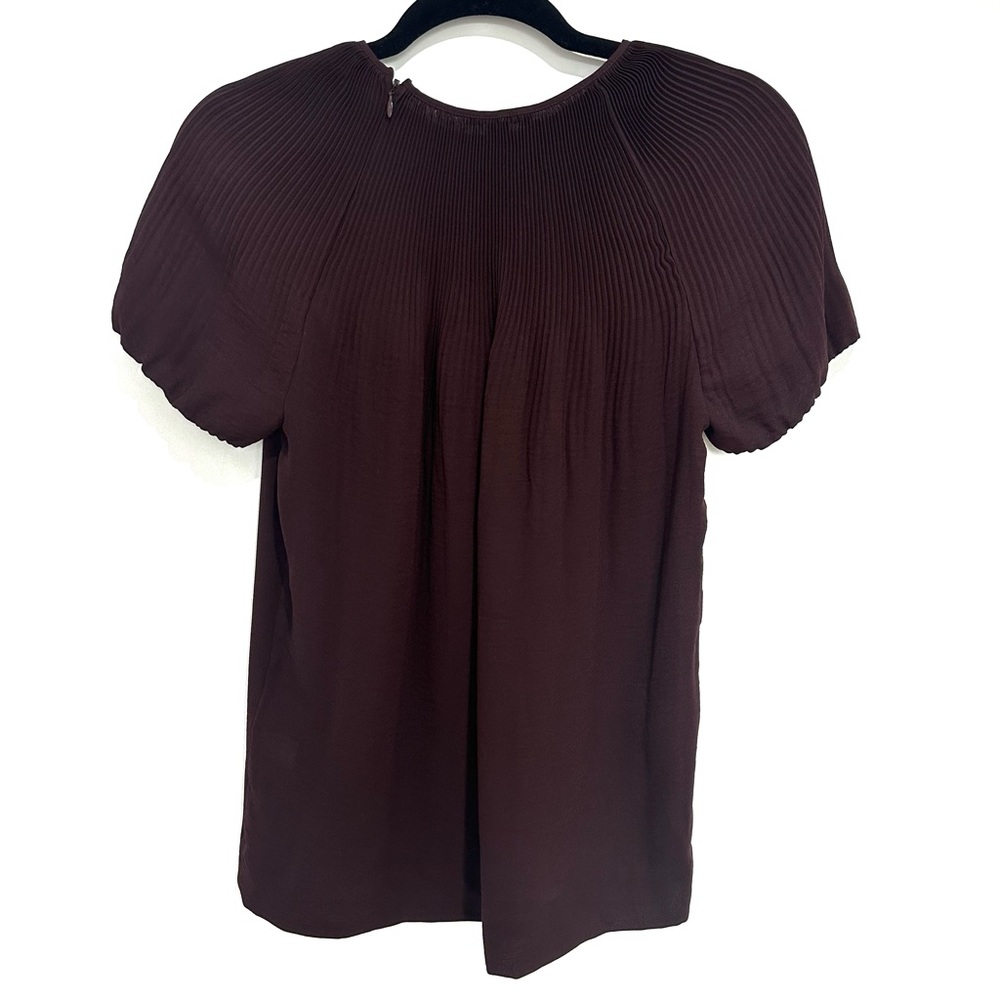 COS Pleated Short Sleeve Blouse, Shoulder Zip Dress Top, Burgundy 34 / 4 - Picture 2 of 7